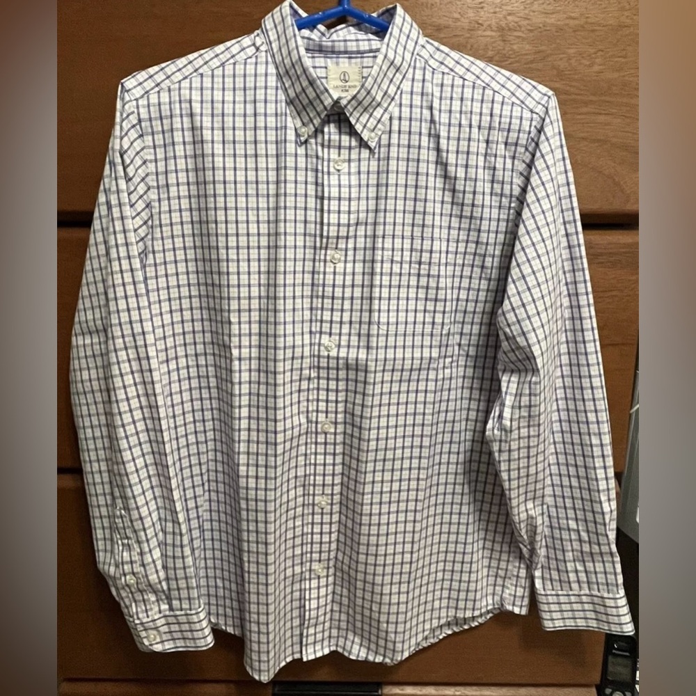 Boy's Lands End Button-Down Long Sleeve Blue Plaid Shirt Size 20